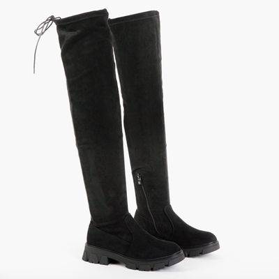 Flache Overknee-Stiefel aus schwarzem Wildleder Engi- Footwear