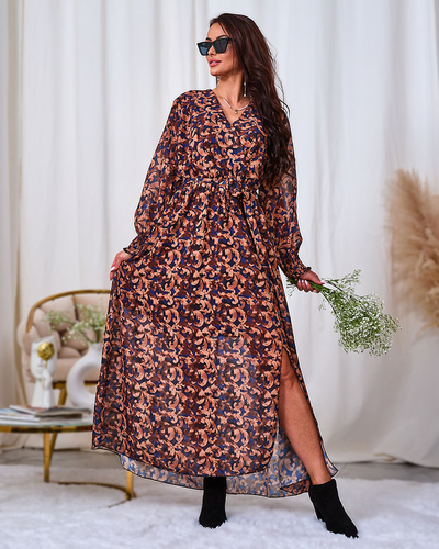 Royalfashion Camel gemustertes Damen-Maxikleid