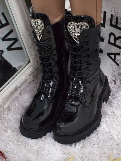 Lackierte Damenstiefeletten mit Schnürung Emelune