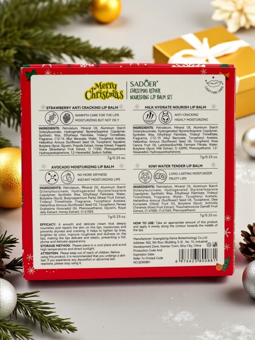 Святковий набір зволожувальних бальзамів для губ x4