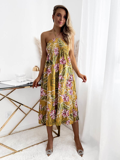 Gelbes Damen-Midikleid mit Blumenmuster - Kleidung