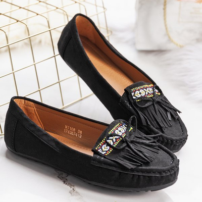 Schwarze Mokassins mit Kaddo-Fransen - Schuhe