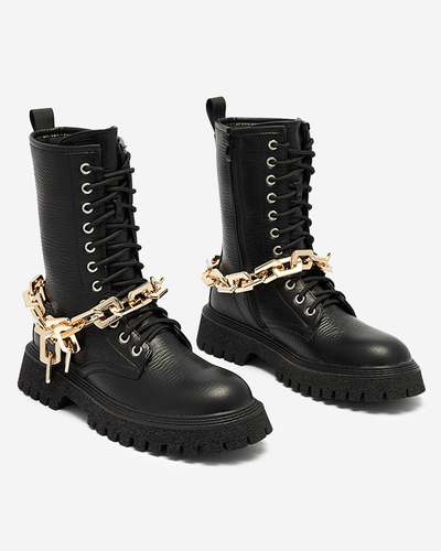 Schwarzer Damenstiefel mit Goldkette Azerik - Schuhe