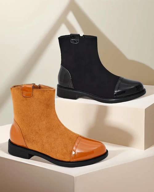 Класичні жіночі чоботи Royalfashion для щоденного носіння! Верх виготовлений з матової штучної шкіри, з вставками з лакової еко-шкіри. Зсередини відштовхує м'яких хутро. Невисока підбора забезпечує комфорт під час носіння! 87654321 <p>ІЗОЛЬОВАНІ ЖІНОЧІ ЧО