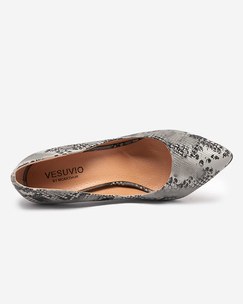 Чорно-сірі жіночі туфлі з тисненням під зміїну шкіру Zerixy - Взуття