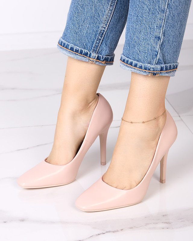 Beige Damenpumps mit karreeförmiger Spitze Vaseka - Footwear