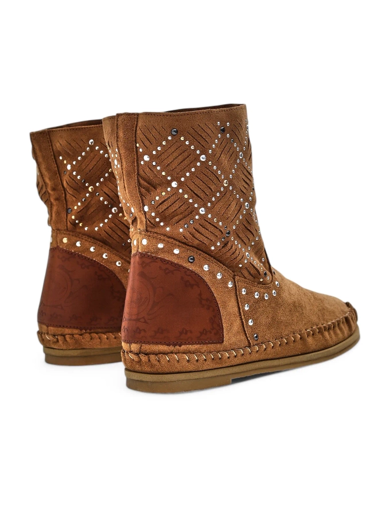 Royalfashion Damen-Stiefeletten mit niedrigem Keil und Nieten im indischen Stil