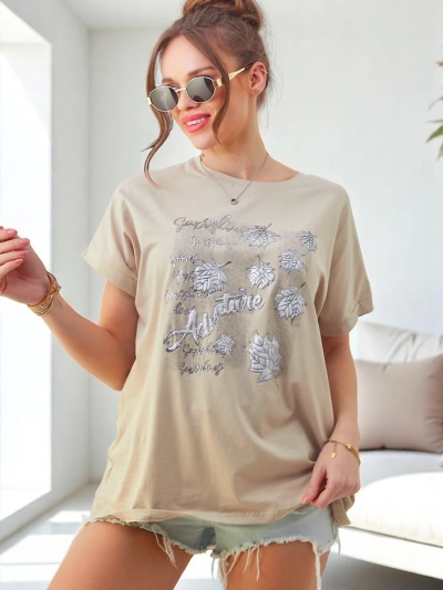 Royalfashion Damen Baumwoll-T-Shirt mit Blattdruck