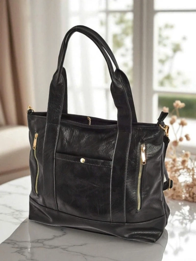 Damenhandtasche aus Öko-Leder Nerina – schwarze italienische Shopper mit Reißverschluss