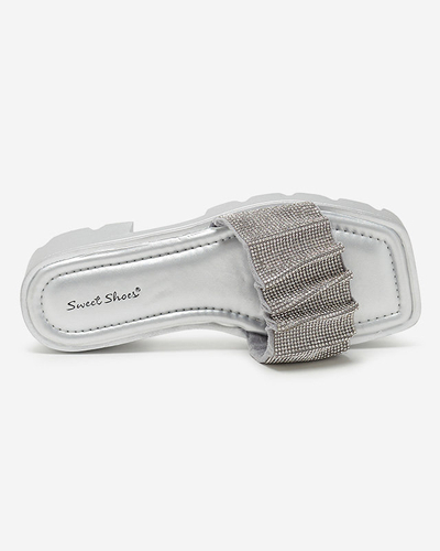 Silberne Damenpantoffeln mit Zirkonia Emkoy - Schuhe