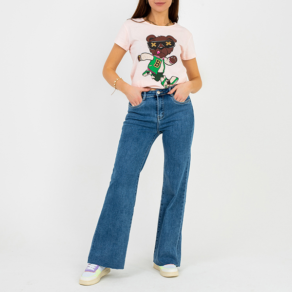 Rosa bedrucktes Damen-T-Shirt - Kleidung