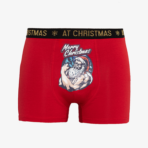 Червоні чоловічі боксери з новорічним принтом