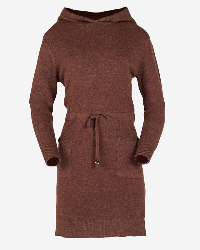 Dunkelbrauner Tunika-Pullover für Damen mit Kapuze - Kleidung