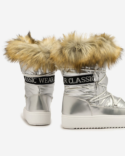 Royalfashion Silberne Schlupfstiefel a'la Schneestiefel für Damen Gomllo