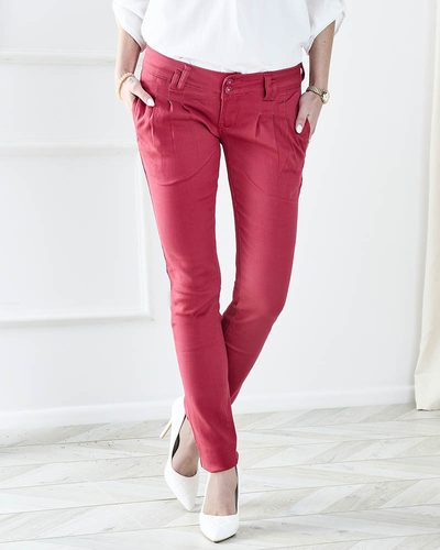Damen Fuchsia Stoffhose mit niedrigem Bund - Kleidung
