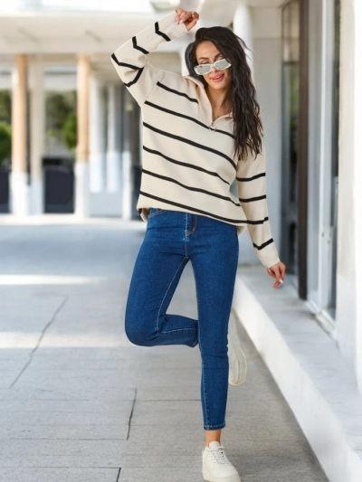 Royalfashion Damen Skinny Jeans mit Knöpfen