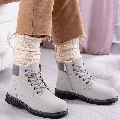 OUTLET Hellgraue Ressalie-Stiefel mit Fell - Schuhe