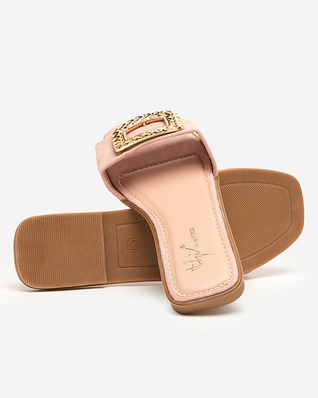 Rosa Öko-Wildleder-Slipper für Damen mit goldener Schnalle Lozi - Footwear