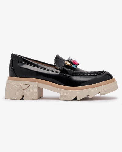 Schwarz lackierte Mokassins mit farbigen Steinen Sarix - Footwear