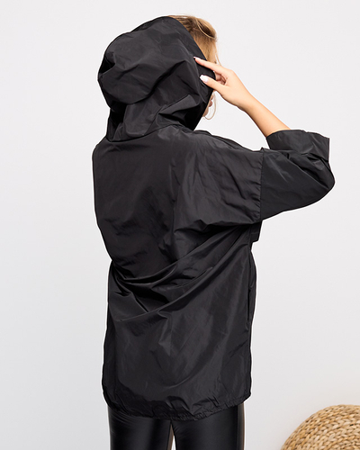 Schwarz Lange Windjacke für Damen mit Aufnäher - Kleidung