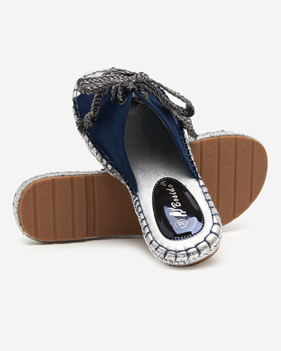 OUTLET Marineblaue und silberne Damenhausschuhe mit Bindung Wiazoni - Schuhe
