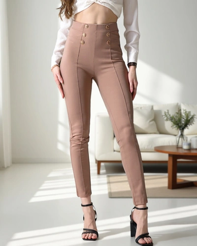 Royalfashion Damen-Cotton-Treggings mit dekorativen Knöpfen