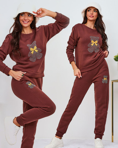 Royalfashion Brauner isolierter Damen-Trainingsanzug mit Aufdruck