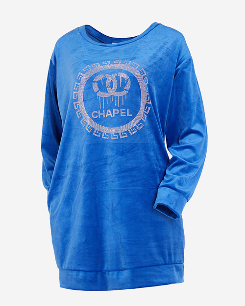 Довга синя жіноча туніка з цирконами