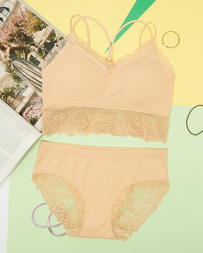 Damen-Unterwäsche-Set mit beiger Spitze - Unterwäsche