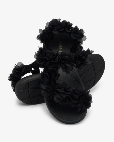Royalfashion Schwarze Damensandalen mit Blumen Alferroy