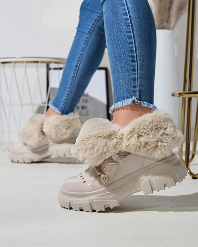 Beige Damen-Schneestiefel zum Schnüren Fentes- Footwear
