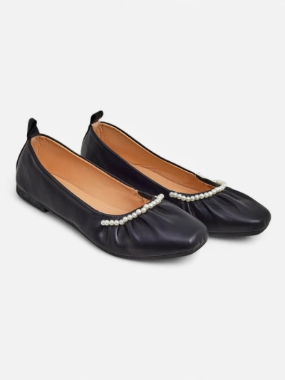 Baleriny Callisto Nero – Schwarze Ballerinas aus Öko-Leder mit Perlen, flacher Absatz
