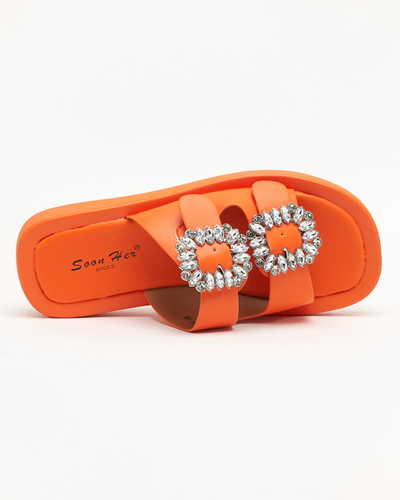 Orangefarbene Damenhausschuhe mit Kristallen Azazel - Footwear
