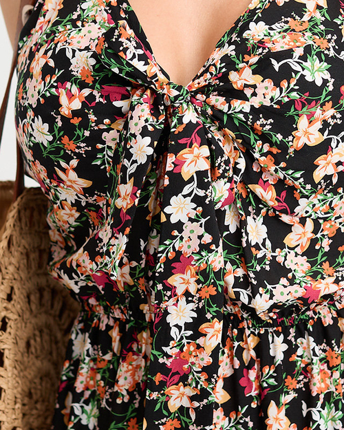 Чорна квіткова сукня максі на бретелях - Одяг