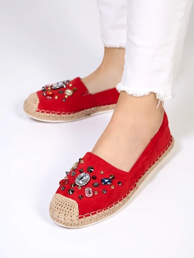 Rote Damen-Espadrilles aus Öko-Wildleder mit Zirkonia Mediros - Footwear