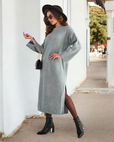 Royalfashion Damen langes Strickkleid