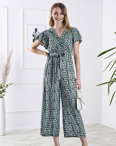 Schwarzer langer Damenoverall mit blauen Blumen - Kleidung