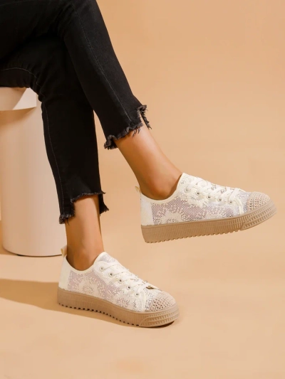 Royalfashion Damen Spitze Sneakers mit Pailletten Nille