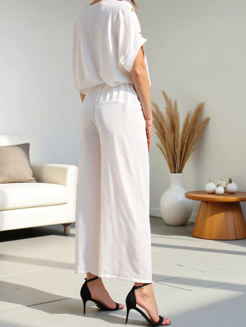 Royalfashion Жіночий повсякденний комплект з коротким рукавом та широкими штанами