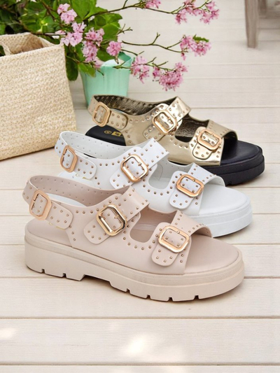 Royalfashion Damen Sandalen mit dicker Sohle und Strasssteinen Rocky Chic