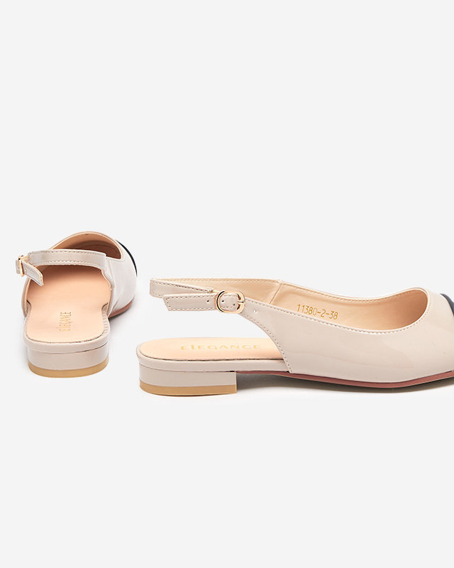 Beige- und marineblaue Damen-Ballerinas mit offenem Absatz Eleaxi - Footwear