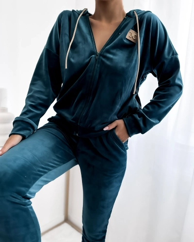 Royalfashion Türkisfarbenes Damen-Sweatshirt-Set mit Aufnäher