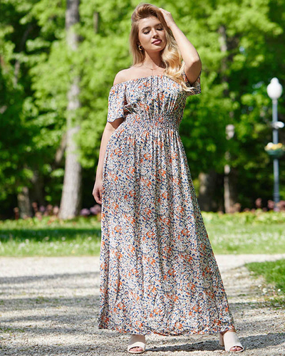 Blau gemustertes Maxikleid für Damen Bekleidung