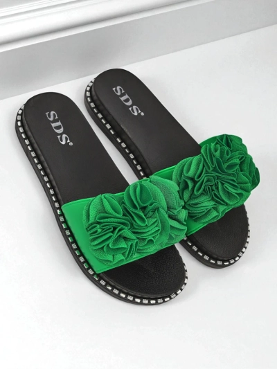 Royalfashion Damen-Pantoletten mit flacher Sohle Flora Verde
