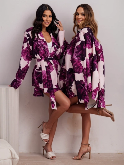 Royalfashion Damen-Blumenset mit gebundenem Blazer und Shorts