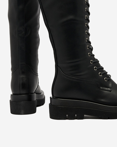 Royalfashion Чорні жіночі черевики на шнурівці Decovbo