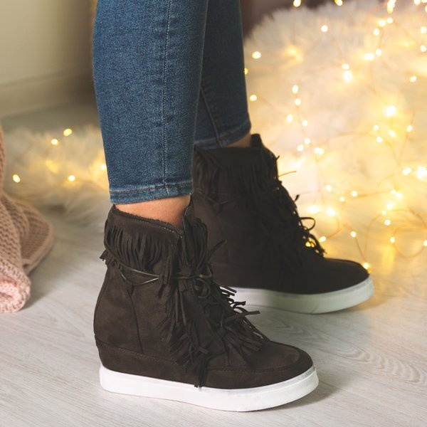 Dark green sneakers with fringes on an indoor wedge Kennedy - Footwear
