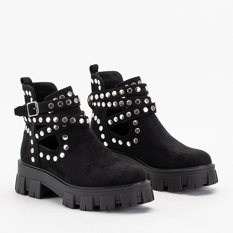 Schwarze Damen-Stiefeletten mit flachem Absatz und Orimis-Jets