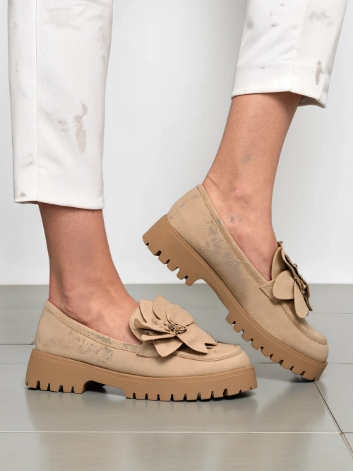 Royalfashion Еко нубук жіночі мокасини з квіткою Floverse