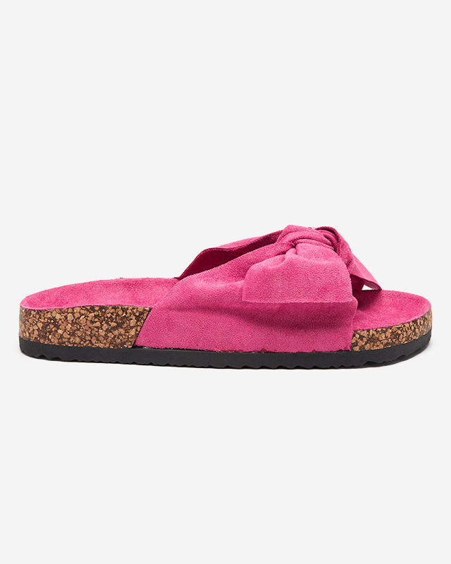 Fuchsia Damen-Flip-Flops aus Öko-Wildleder mit Schleife Xeria - Schuhe